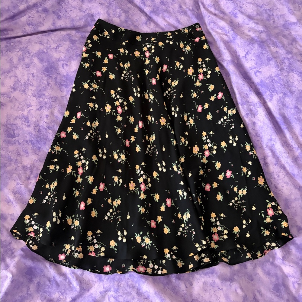 vintage Jones New York Black Floral Bias Skirt
